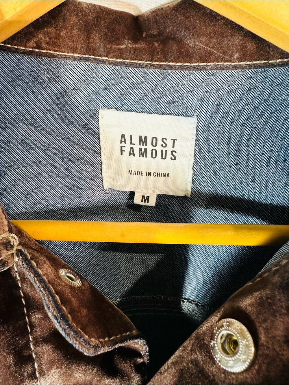 Almost Famous Brown Cropped Velvet Jean Jacket - Picture 2 of 12